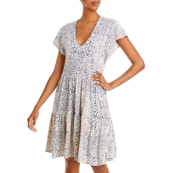 Monrow Cheetah Print Mini Dress in Bone - Picture 1 of 5